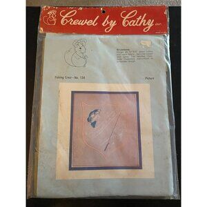 Vintage Crewel by Cathy Fishing Crest 134 Fisherman Embroidery Kit